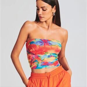 Ser.O.Ya June Tube Top Retrofete Abstract Palm Print Ruched Crop Top NEW M